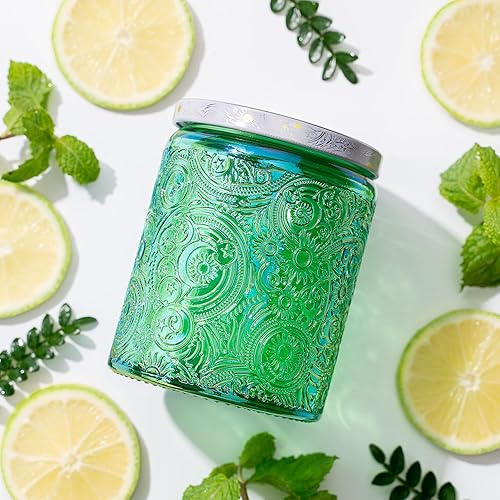 Miniatura 10 de Art Secret Paquete de 9 tarros de vela de vidrio en relieve de 8 onzas con tapas y etiquetas, diseño de estrellas de sol y luna (azul)