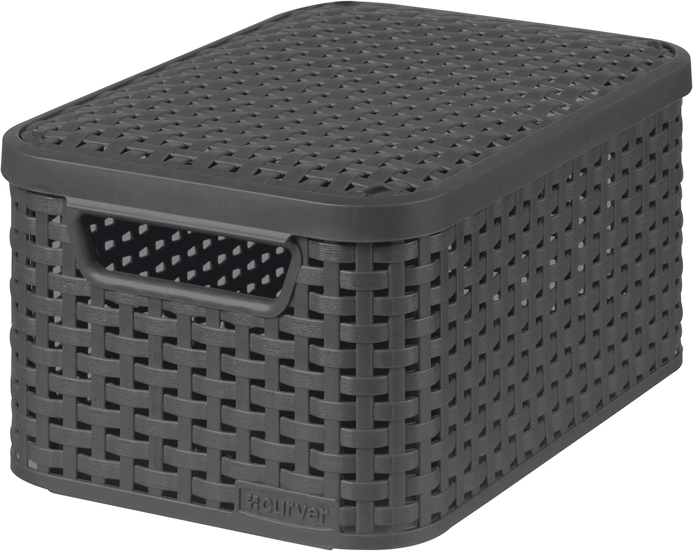 Curver - Basket with lid Rattan Style Small, Anthracite