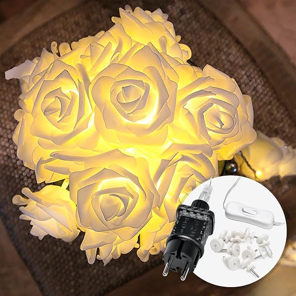 CozyHome Guirlande lumineuse intérieur roses 20 fleurs LED blanc chaud