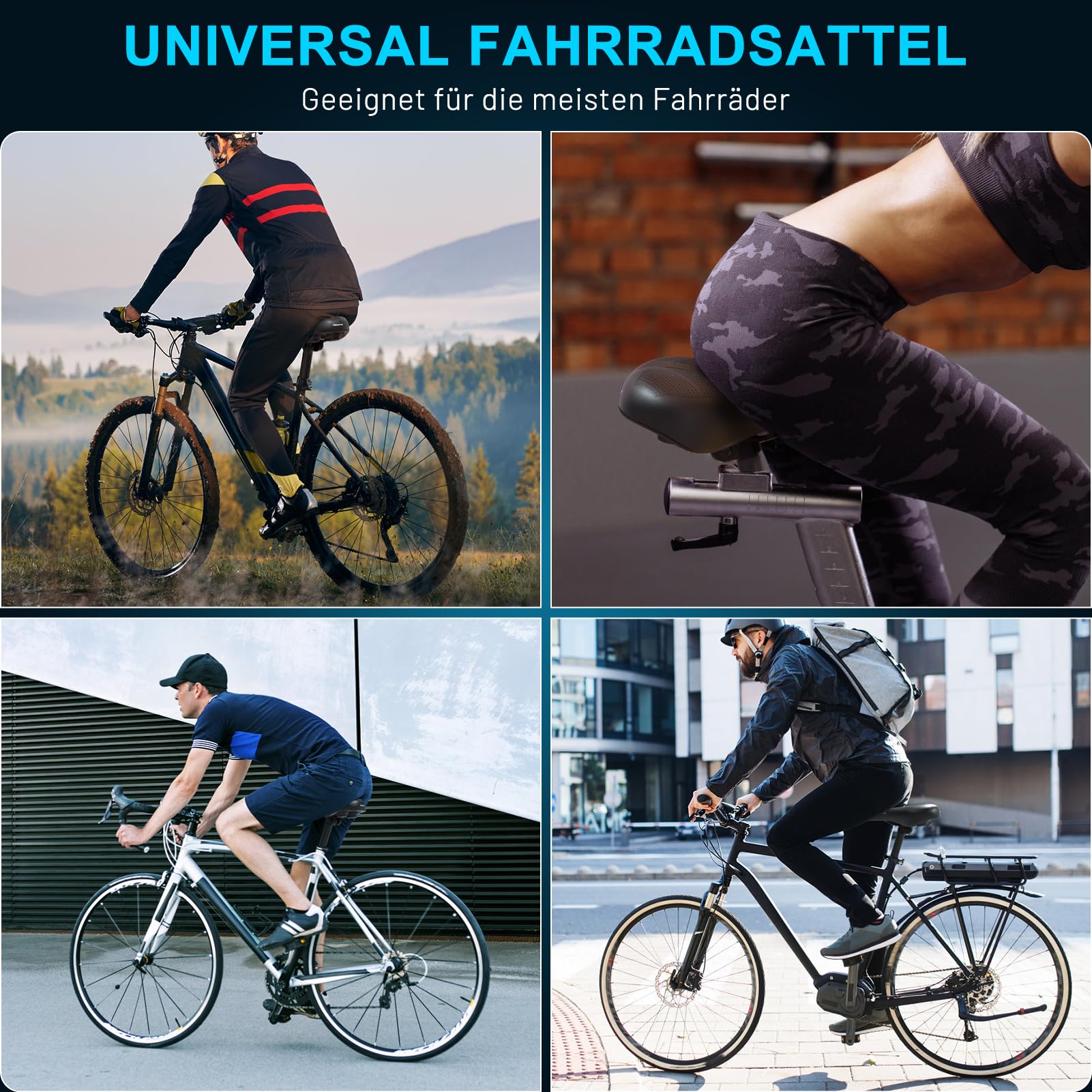 TECHCYC Fahrradsattel, Fahrradsitz Memory Schaum, Komfortabel Atmungsaktiv Stoßdämpfend, Ergonomischer Fahrrad Sattel für Herren & Damen mit Federung, in 3 Ausführungen wählbar