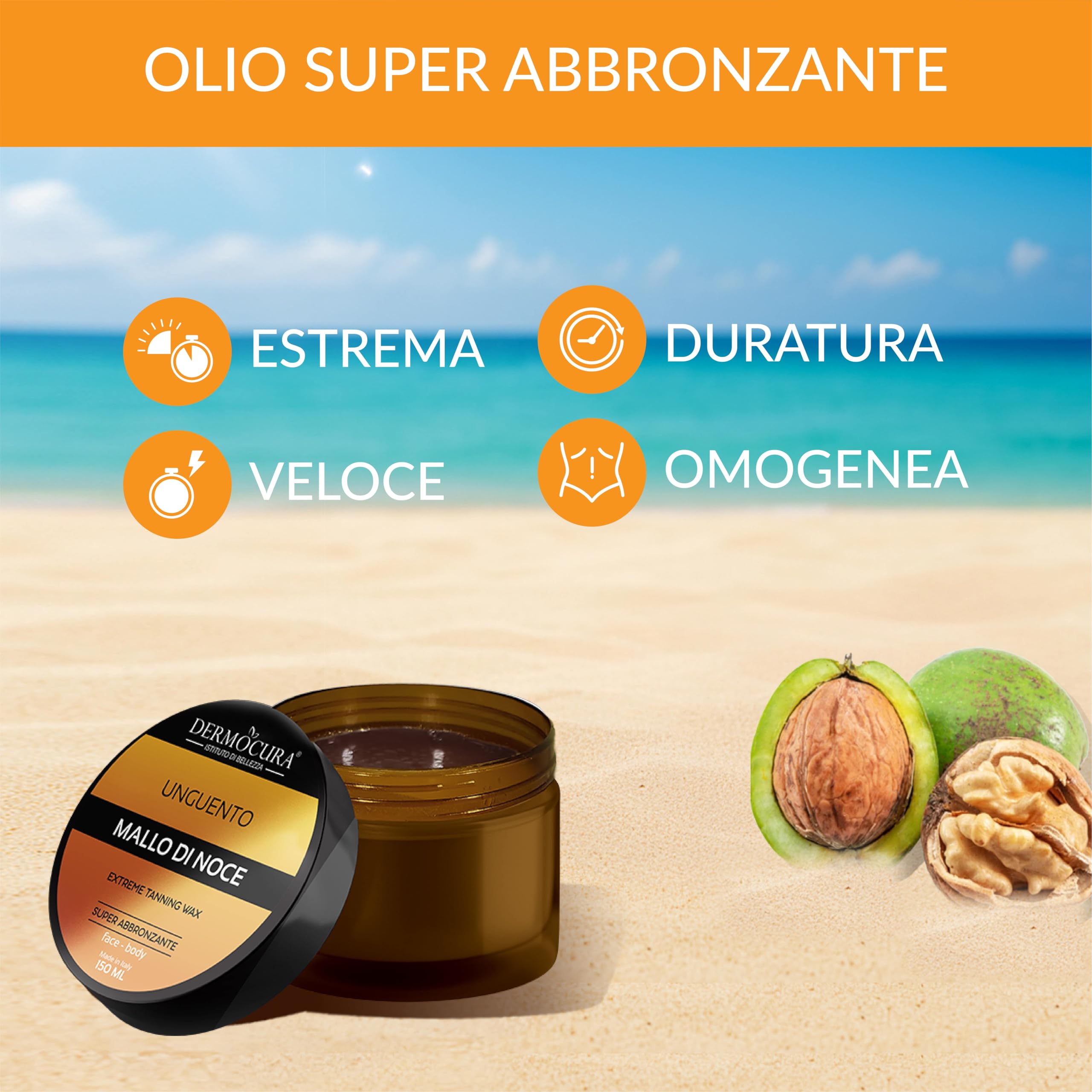 Dermocura Unguento Abbronzante Estremo Crema Acceleratore Abbronzante Rapida, Attivatore Abbronzatura Abbronzante Corpo Mallo di Noce - Crema Abbronzante Corpo Abbronzatura Forte e Duratura 150 ml