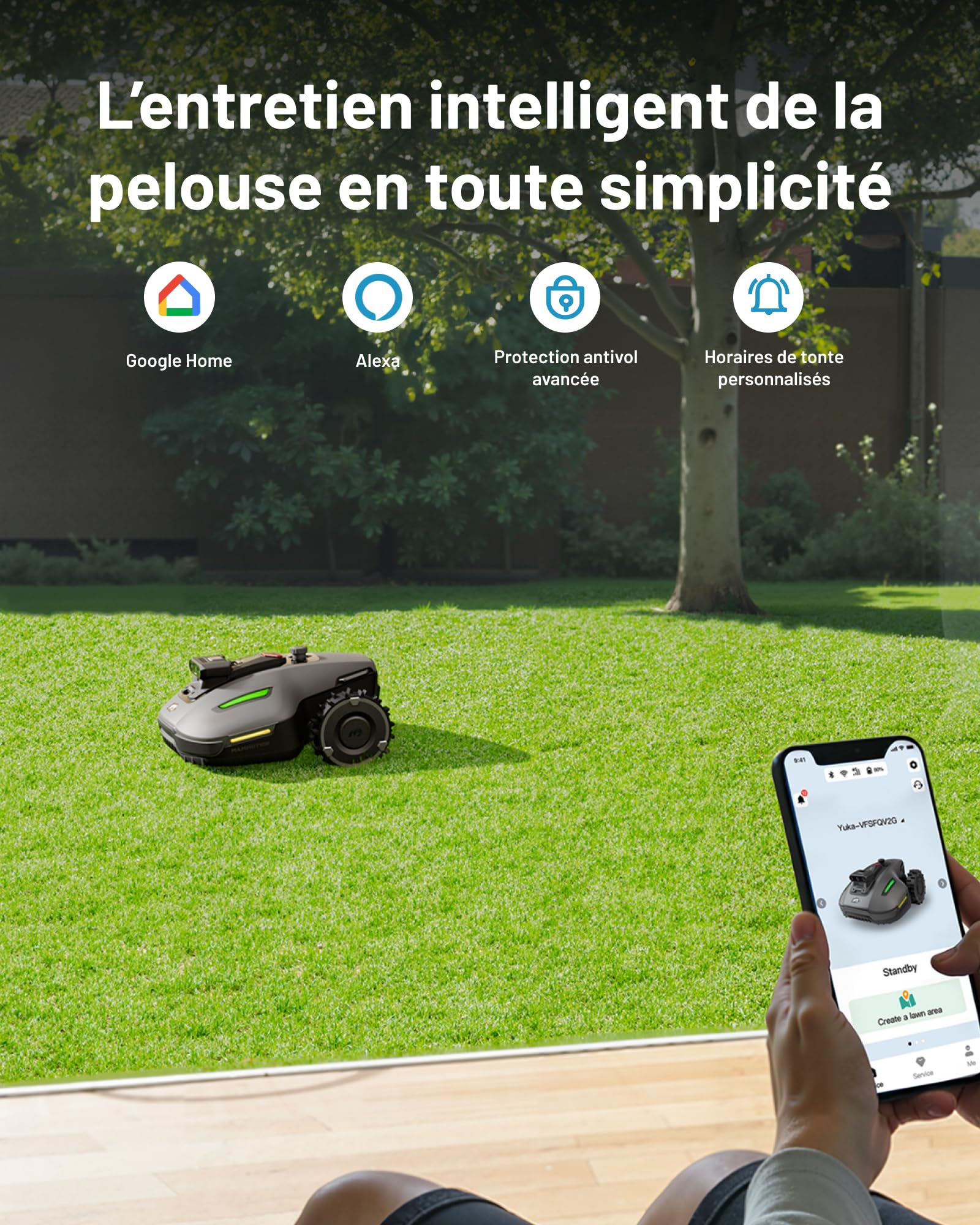 Mammotion YUKA Mini Vision, Robot Tondeuse Intelligent sans RTK avec Navigation AI Vision à Triple Caméra, Jusqu’à 700 m², Cartographie Automatique, Zéro Câble Périphérique, Pentes à 45%