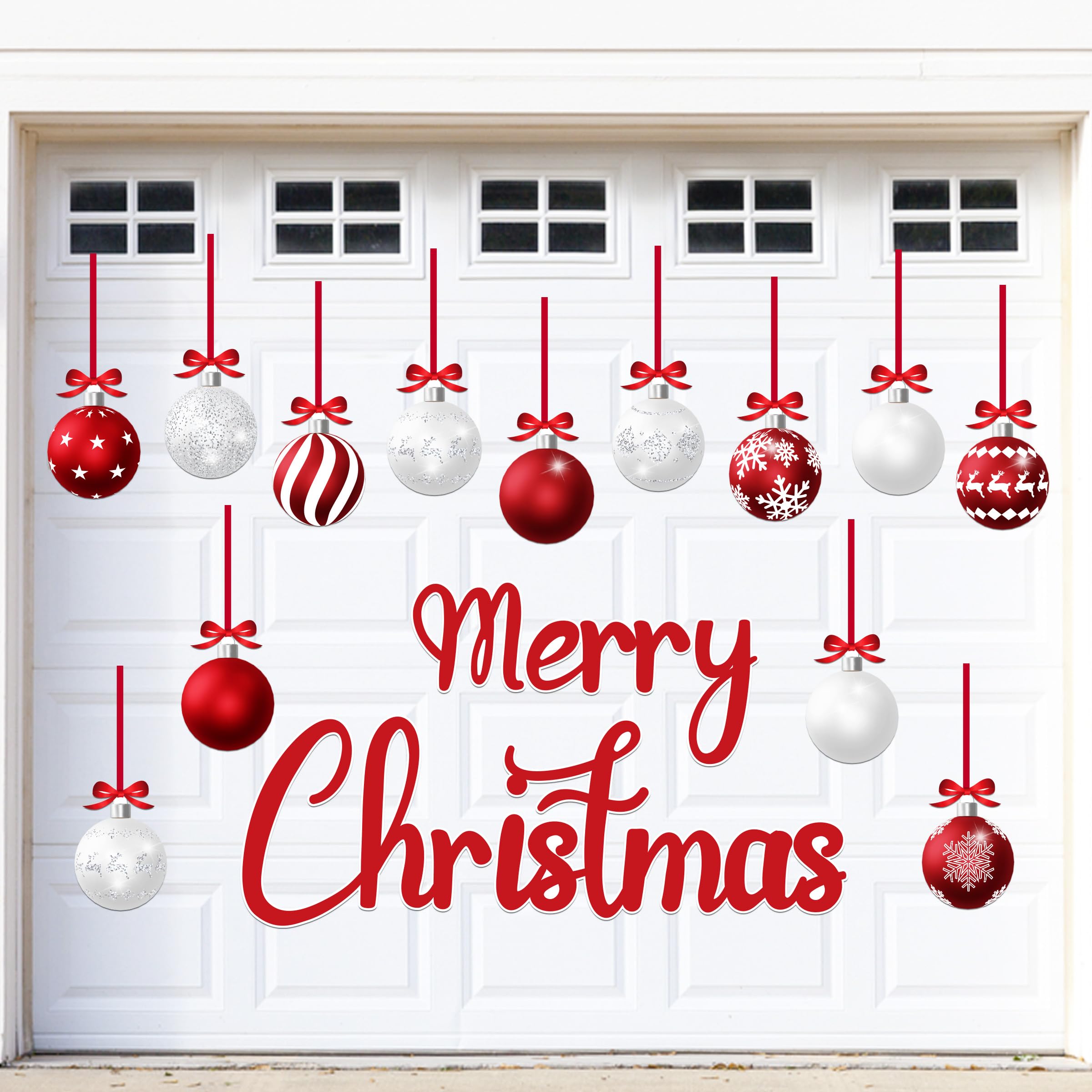 Christmas Garage Door Decorations Magnets, Red White Merry Xmas Ball
