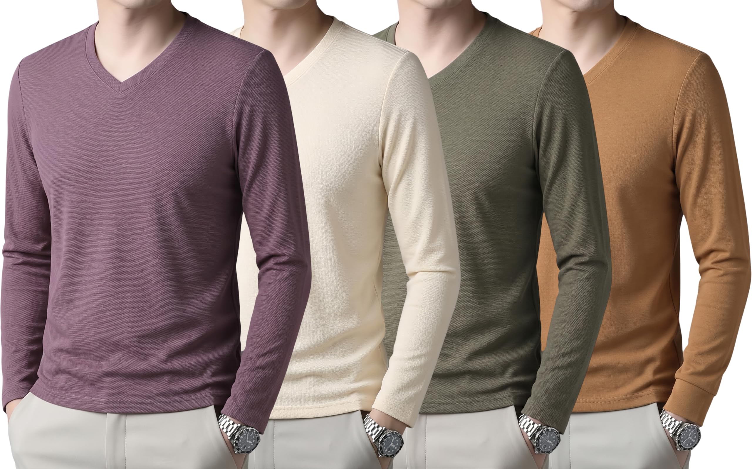 rodzen 100% Pure Cotton V-Neck Regular Fit Plain Solid Full Sleeve T-Shirt Combo for Men & Boys | Men's T-Shirts-picture-21