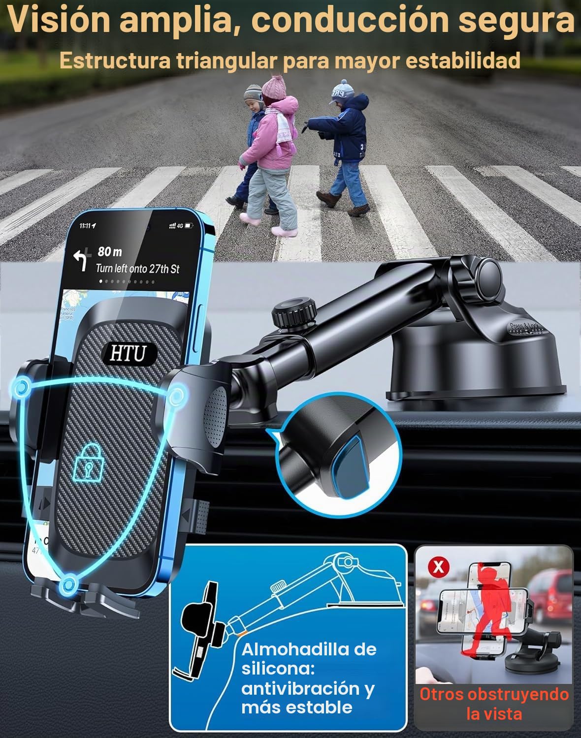 [Verdadero grado militar] Soporte para teléfono de coche 【2025 más fuerte succión y clip】 Soporte universal para teléfono celular para coche, para salpicadero, parabrisas y ventilación para iPhone 16