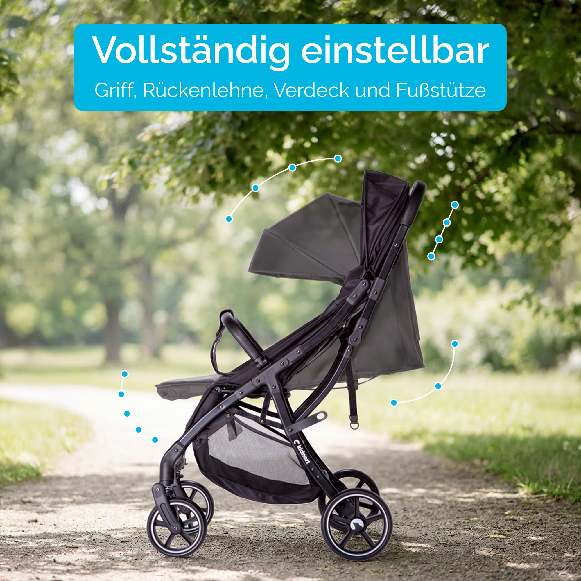 Fjällräv Buggy leicht faltbar ab Geburt bis 22 kg mit Liegefunktion, 5-Punkt-Gurt, verstellbarer Rückenlehne und Fußstütze, Belüftungsfenster, Zubehörset Grün