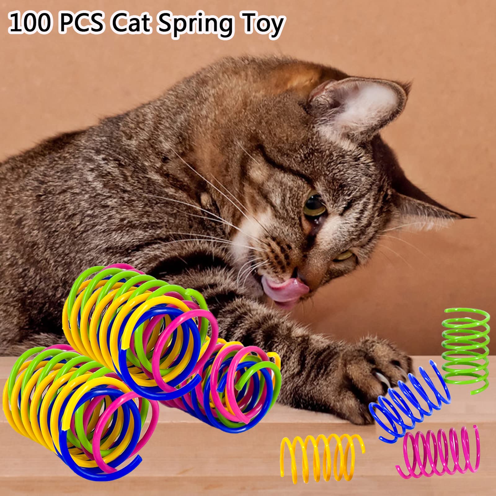 100 Pcs Cat Springs Toys, Cat Spiral Springs Colorful Interactive Cat Toys for Indoor Cats, Lightweight Durable Plastic Cat Spring Coil for Chewing, Swatting, Biting, Hunting Kitten Toys 4