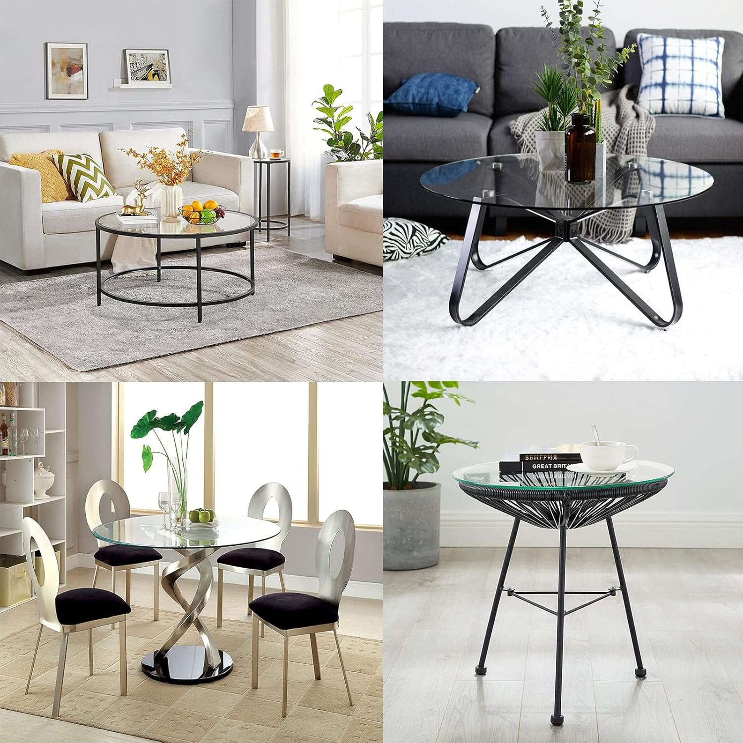 Round Clear Tempered Glass Table Top, 40cm 45cm 50cm 52cm 55cm 60cm 80cm Round Beveled Edge, Glass Table Top Dining Table Coffee Table 0.35in Thick Glass Furniture Replacement Parts, Sturdy
