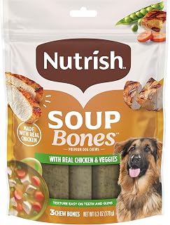 Nutrish Soup Bones Dog Treats, Real Chicken & Veggies Flavor, 3 Bones, 6.3 Ounces