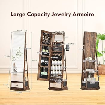 Amazon.com: TJYGO 360° Swivel Jewelry Cabinet with Mirror, 6