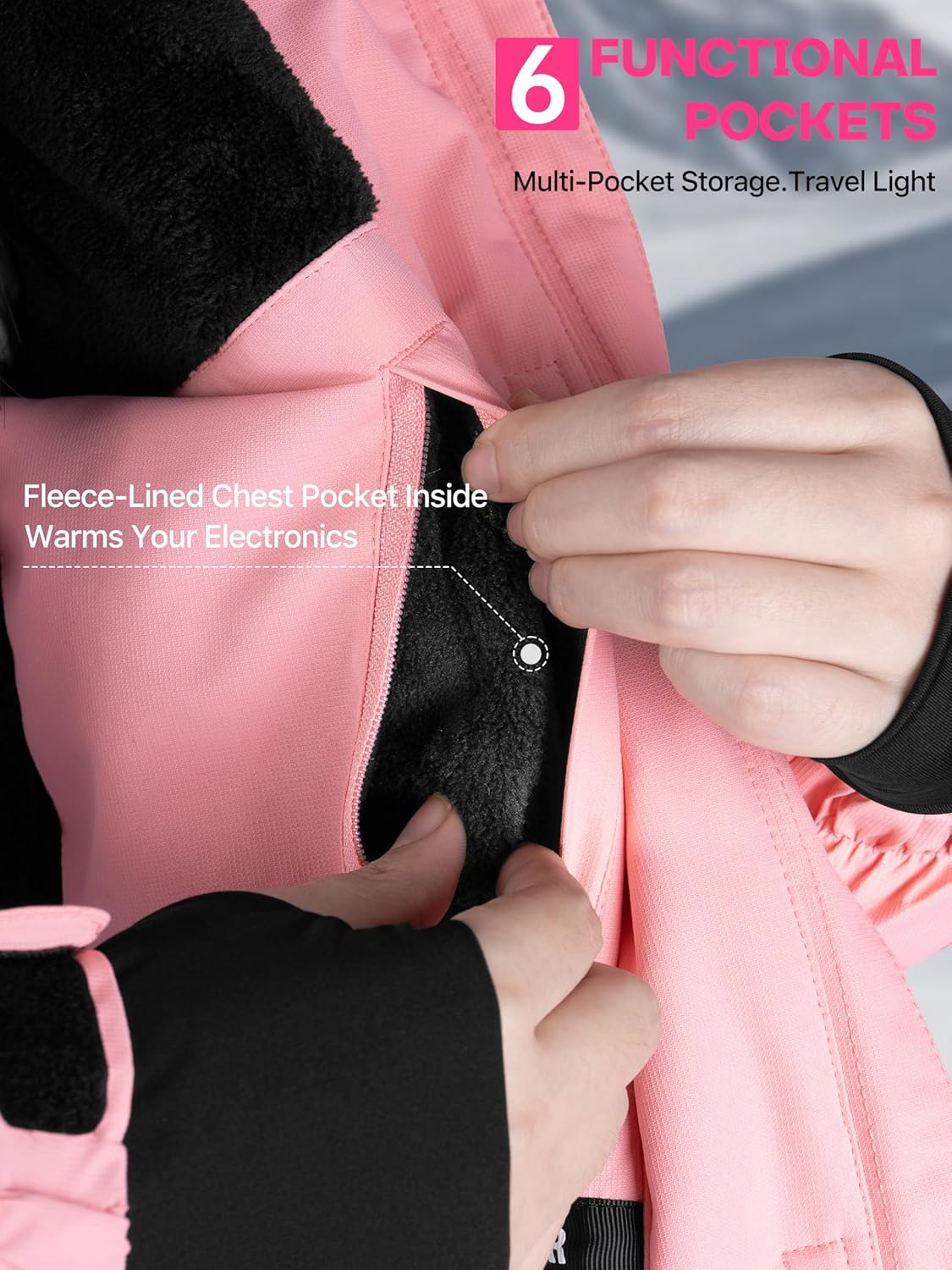 FREE SOLDIER Women's Waterproof Ski Snow Jacket Fleece Lined Warm Winter Rain Jacket with Hood Fully Taped Seams - Image 7