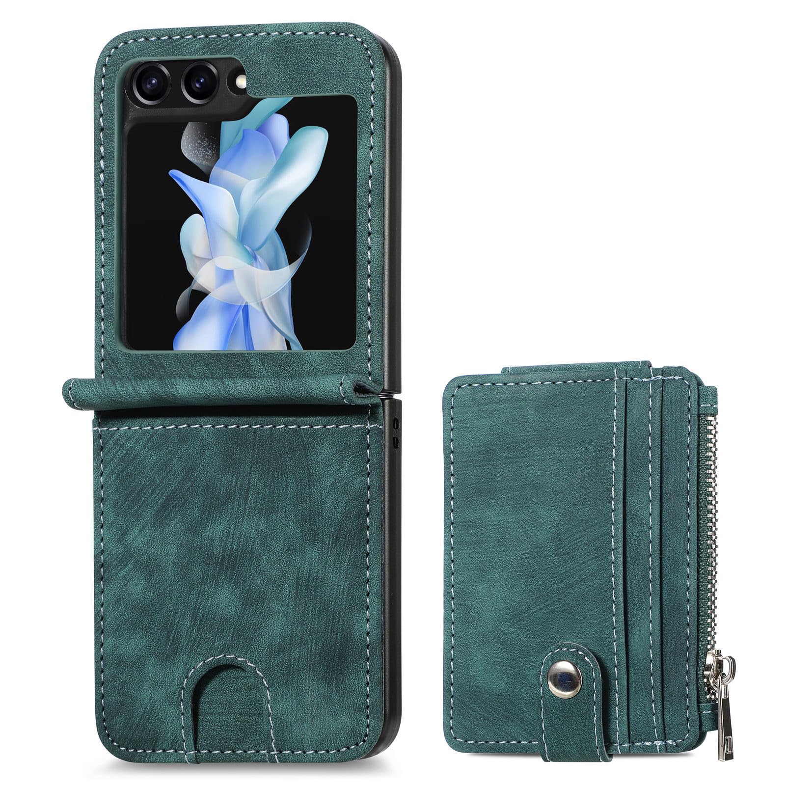 Custodia per Samsung Galaxy Z Flip 5 con Porta Carte di Credito Staccabile, Custodia a Portafoglio con Cerniera in Pelle PU Antiurto Protezione Durevole Cover per Samsung Galaxy Z Flip 5 5G 2023