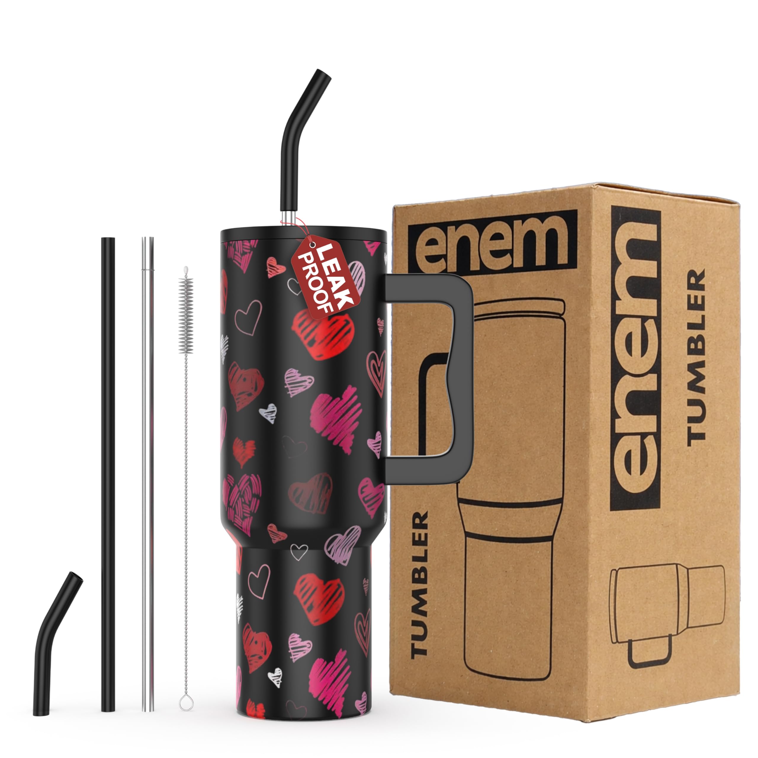 enem Tumbler, Toxic Romance, Insulated Premium Vacuum Leak Proof Tumblers, Stainless Steel Travel Mug with Handle, Lid & Straw, 1.2L Tumbler for Coffee, Iced Tea, or Water