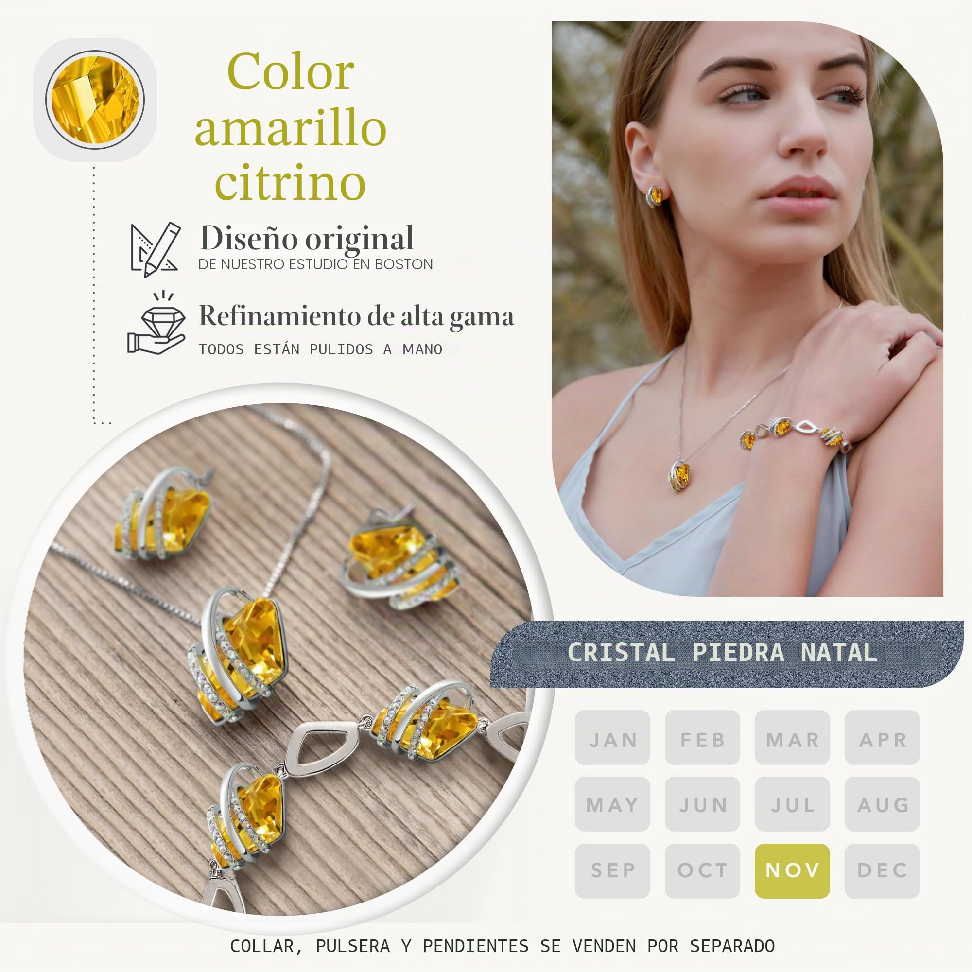 Leafael San Valentín Collar con colgante Piedra de los Deseos, cristal de nacimiento, chapado en oro rosa 18K o plata, cadena 18+2", caja de regalo incluida