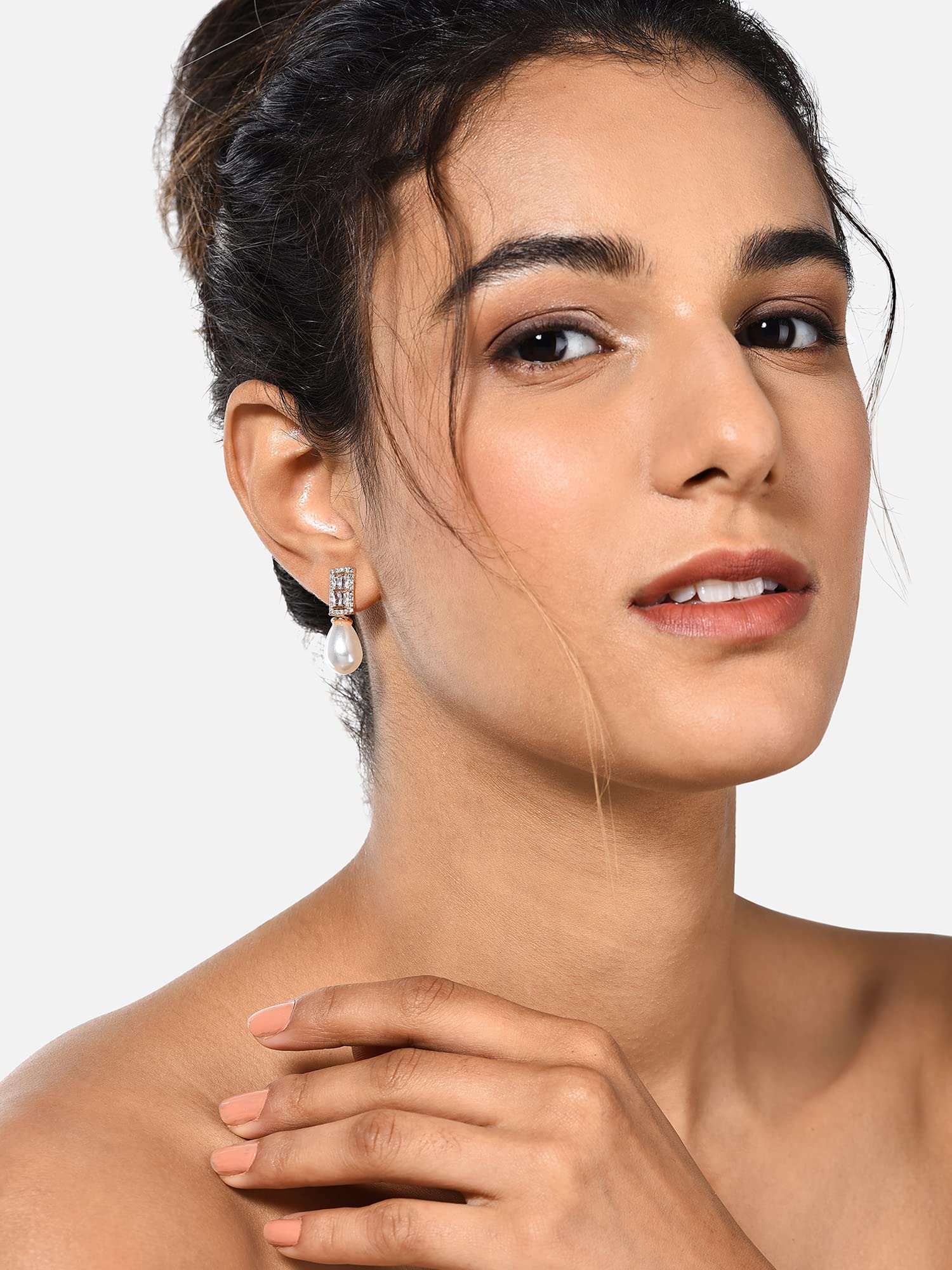 Women's Contemporary Cubic Zirconia & Brass Stud Earrings