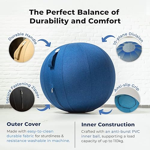 Miniatura 7 de Balance Ball Chair for Office & Home - Ergonomic Exercise Ball for Posture & Back Pain Relief, Yoga Ball Chair - Sitting Ball with Washable Linen