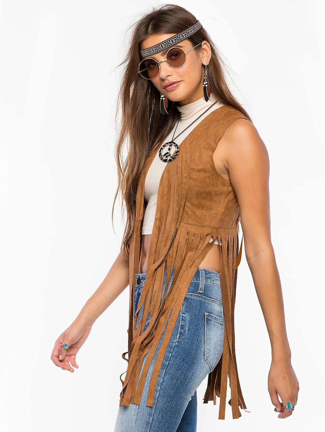 60s 70s Outfits for Women Hippie Accessories Costume Tops Women Fringe Hippie Vest for Halloween Disco Party - Image 5