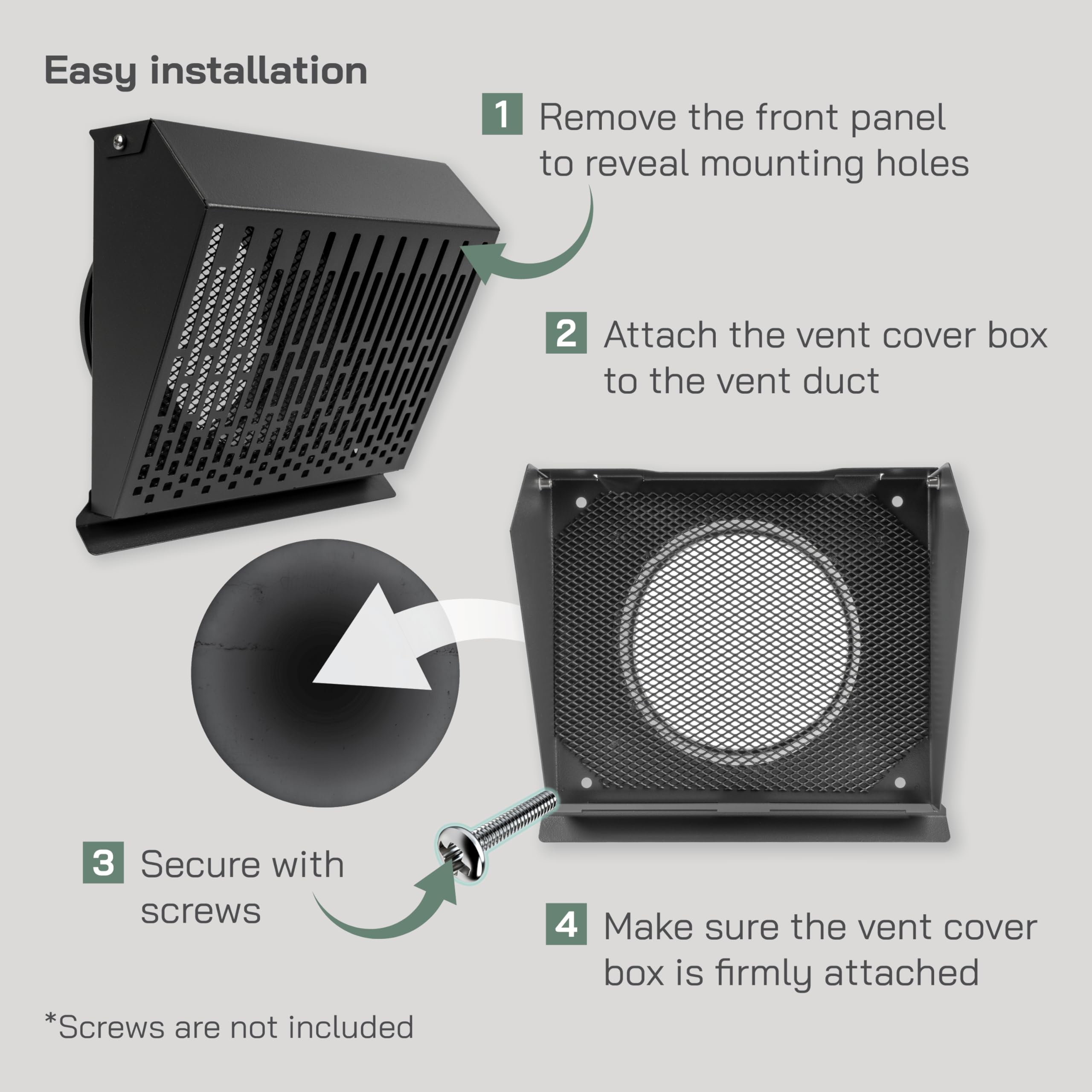 Vent Systems 150 mm / 6" Inch Exhaust Vent Cover with Rubber Gasket, Graphite Black Galvanized Steel - Image 4