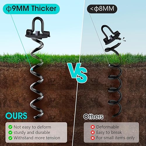 Miniatura 2 de Paquete de 4 anclajes de tierra, estacas de trampolín resistentes, estacas en espiral, anclajes de tierra para tienda, toldo, casa de gallina,