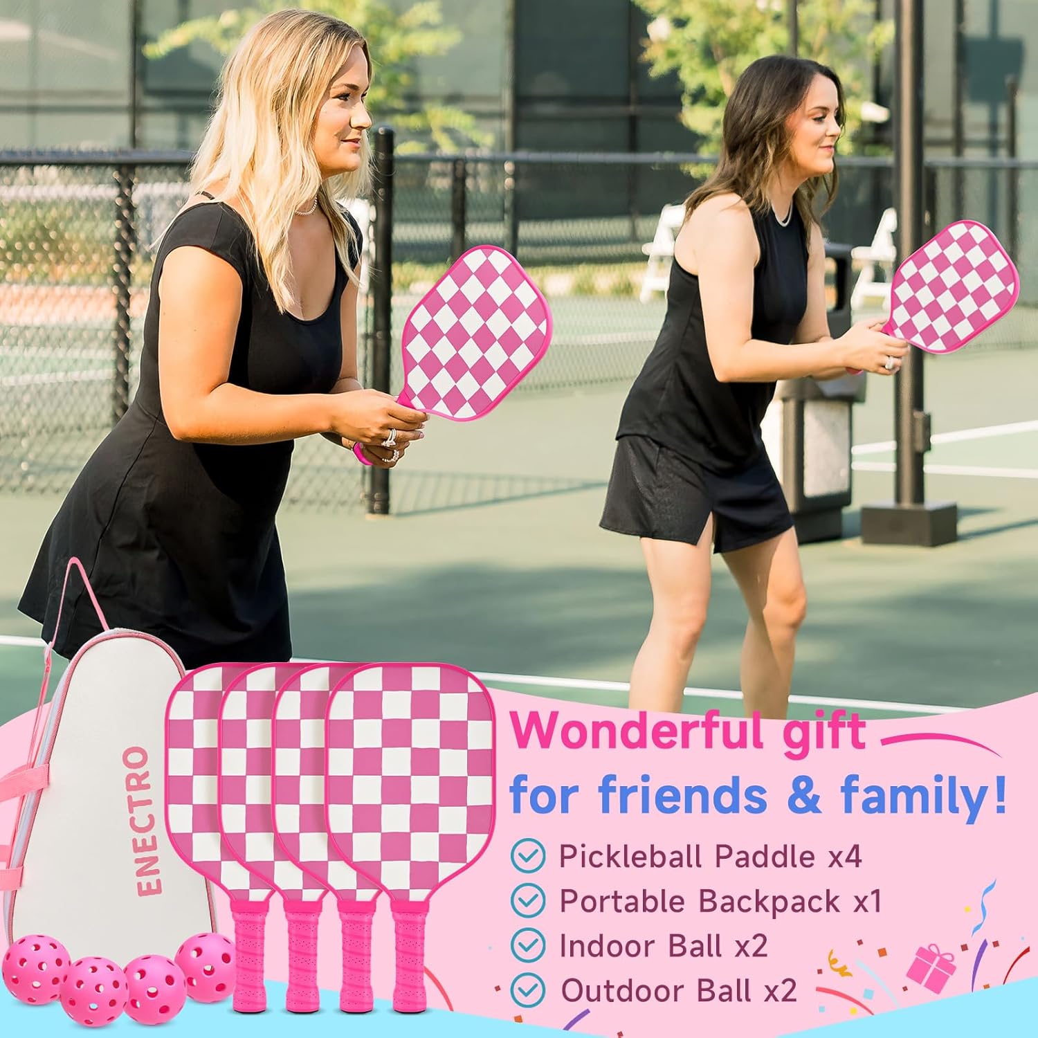 Pink Pickleball Paddles Set of 2/4, USAPA Approved Fiberglass Pickle Ball Set with 2/4 Cute Lightweight Pickleball Rackets, 2 Indoor &2 Outdoor Balls, 1 Pickleball Bag for Women, Beginner, Youth