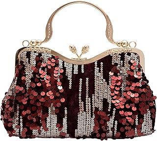 lapulio Vintage sequined velvet evening bag flower hardware handbag suitable for banquet wedding party formal occasions