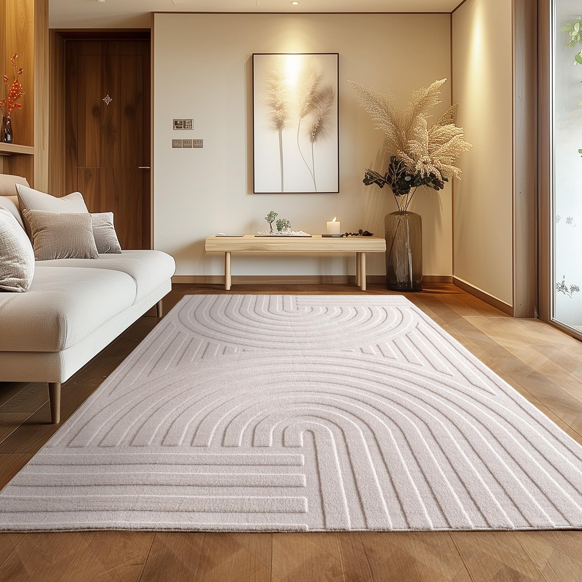 Tapis Lavable Crème 140x200 - Carpettex Doux Effet 3D