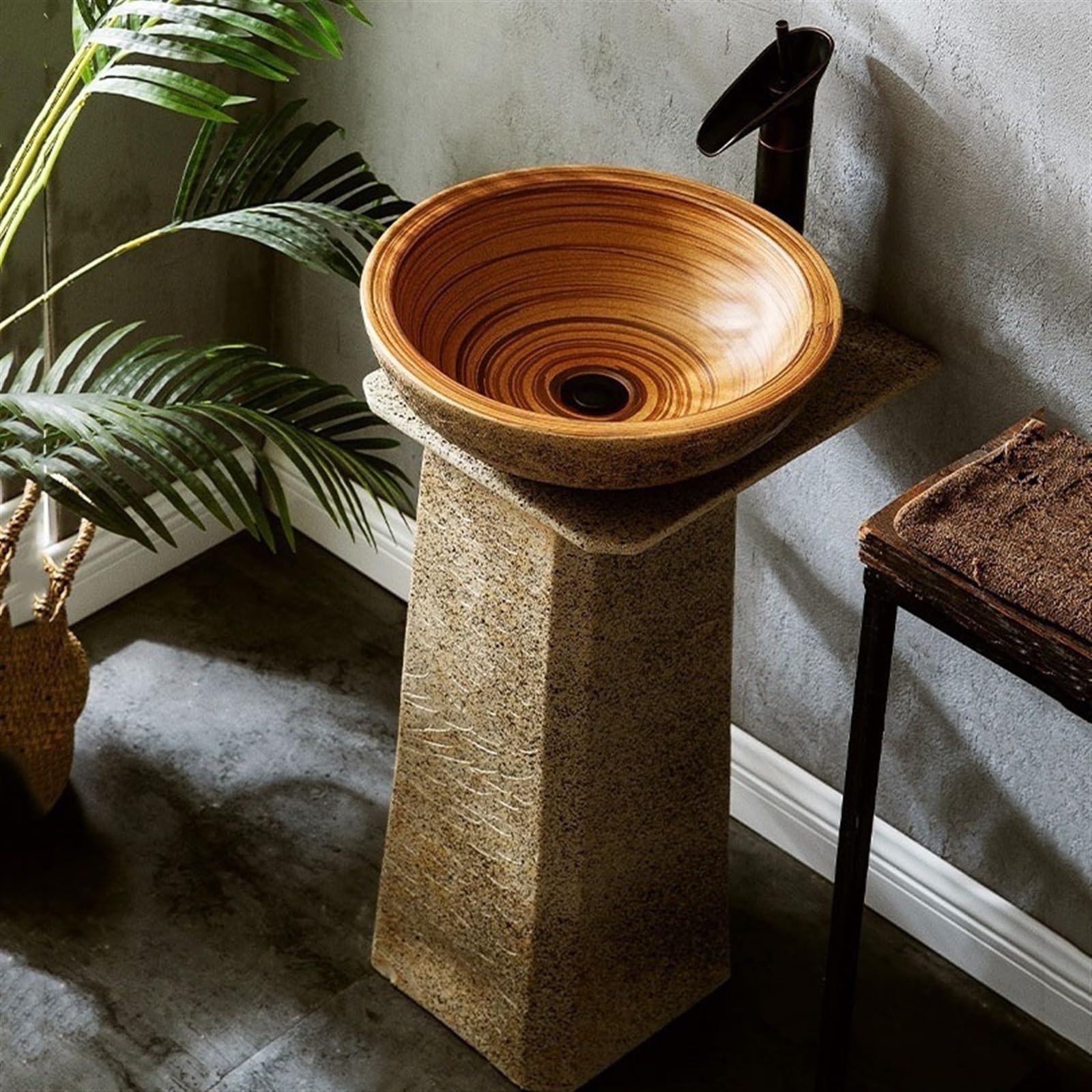 Umywalka łazienkowa na postumencie, trzyczęściowa umywalka kolumnowa w stylu retro, umywalka ogrodowa na postumencie, stojąca ceramiczna umywalka nablatowa, ręcznie rzeźb