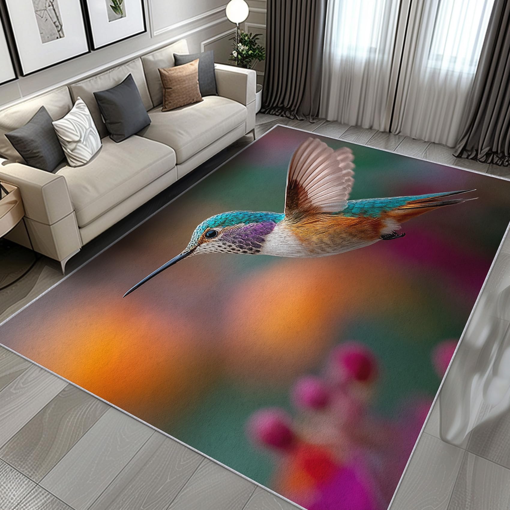 Tapis fleur oiseau pour salon et chambre : confort doux 180x240