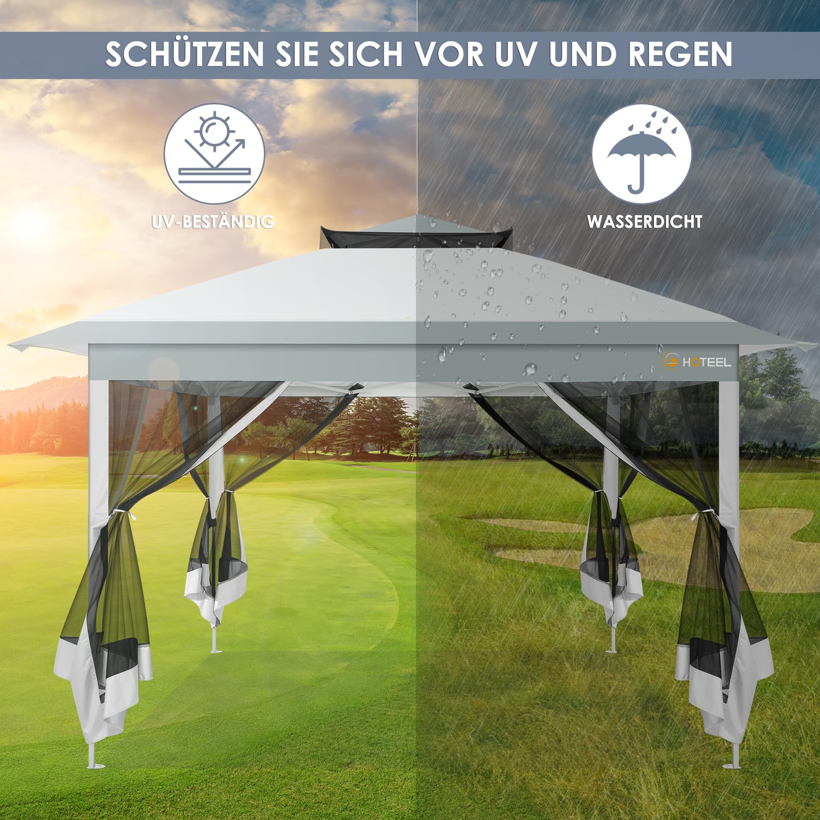 Gazebo Da Giardino 3x3 M HOTEEL | Con 4 Pareti Rimovibili | Impermeabile E UV Protection | Bianco - Foto 5