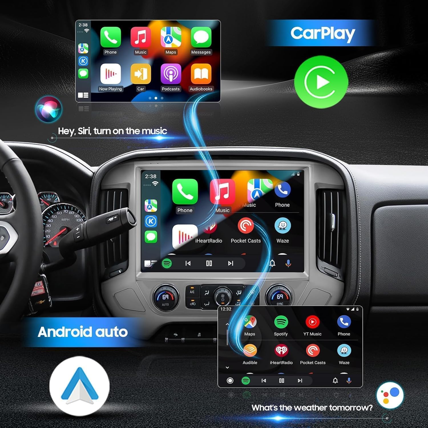 13.1 inch Car Stereo Radio for Silverado & GMC Sierra 2014 2015 2016 2017 2018, Android 13 4+64GB Wireless CarPlay& Android Auto/Voice Control/GPS/ Bluetooth5.0 /WiFi /1080P Rear Camera-Sliver