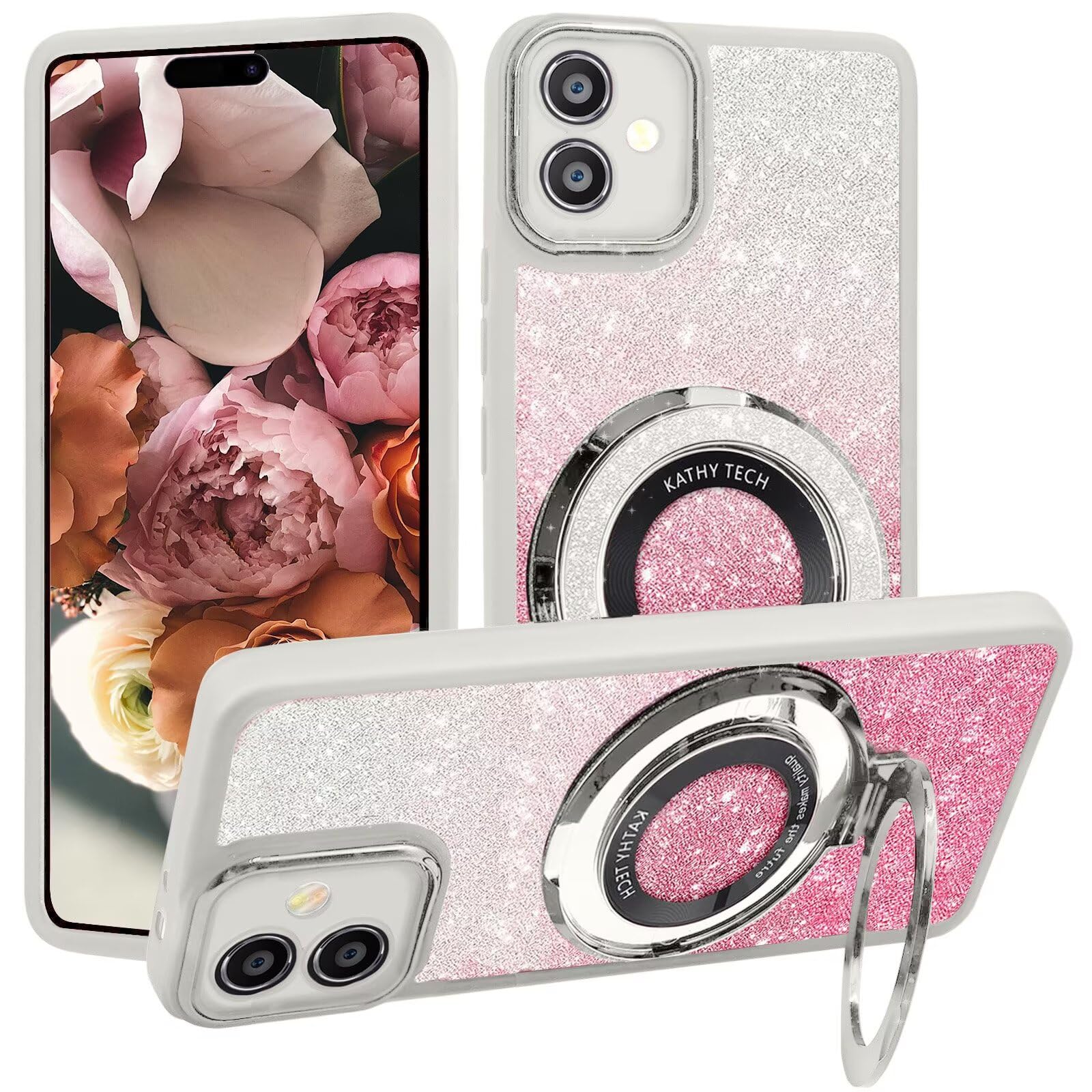 HAOFUGUI Glitter Magnetic Case for Oppo A8 / A31, with Ring Stand, Luxurious Bling Phone Case, Ultra Slim Shockproof Cover for Girl Women-White