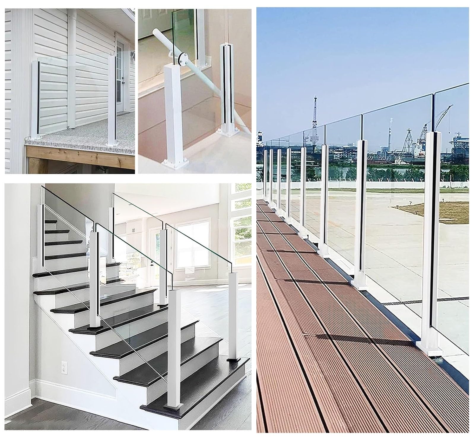 Poste Barandilla Vidrio Metal Balaustrada Postes de Barandilla de Cristal, Blanco Columnas de Abrazadera de Barandilla de Vidrio con Ranuras para Espiga y Base, Interior Exterior Pilares de Soporte de