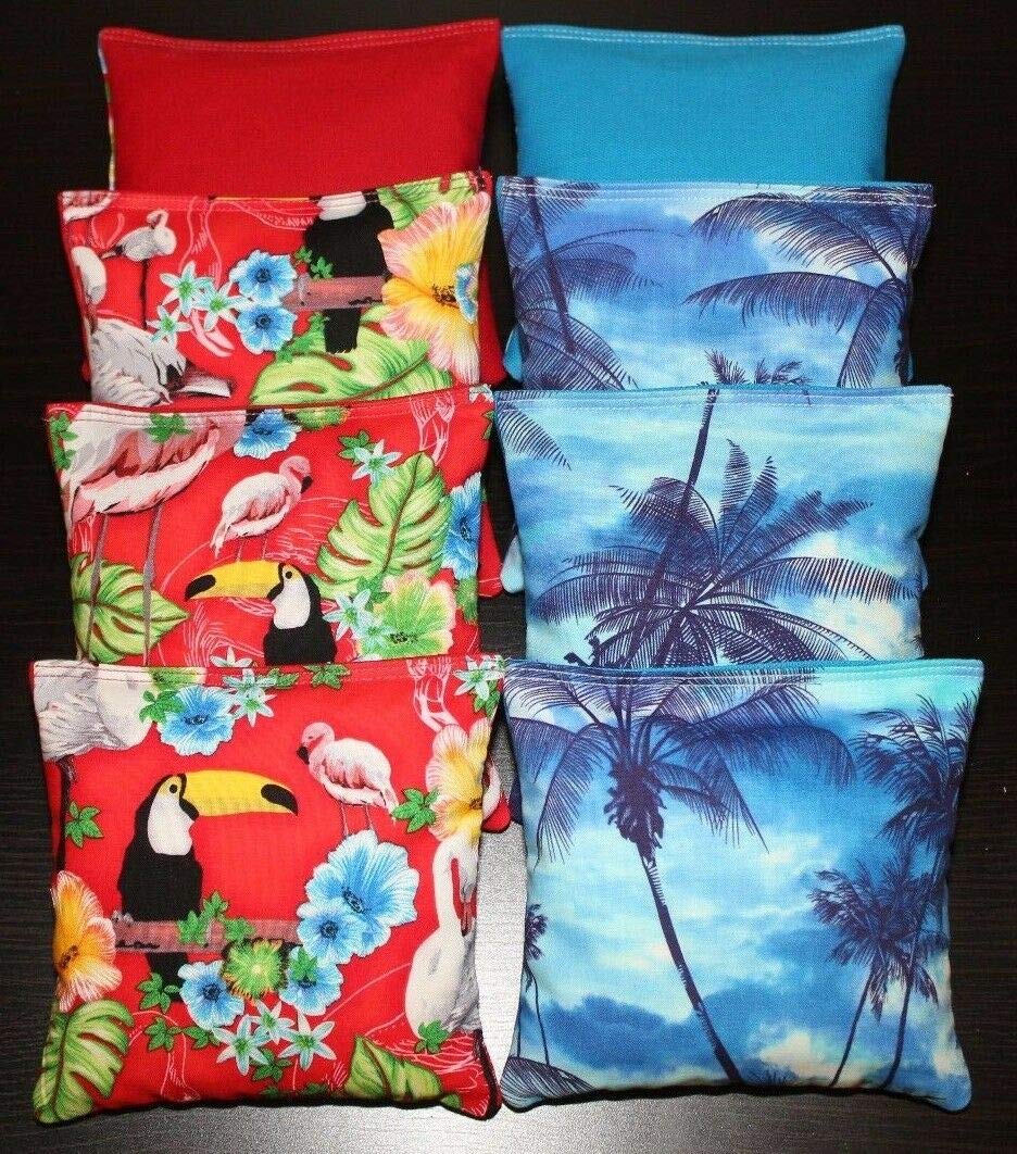 BackYardGamesUSA Tropical Island Paradise Red Toucan Flamingo Palm Trees Cornhole Bean Bags ACA Regulation