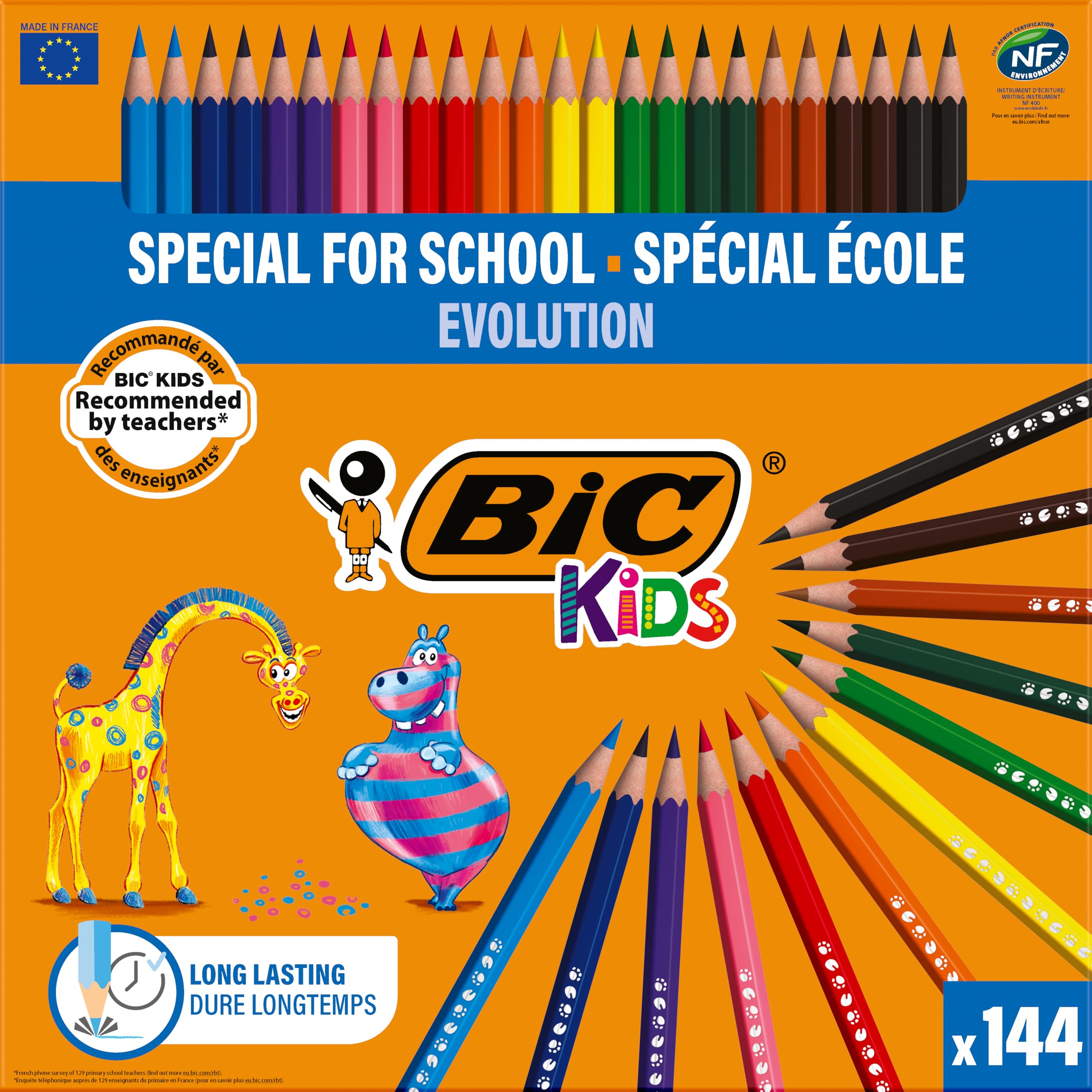 Crayons de couleur BIC Kids Evolution ECOlutions, classpack 144 pièces durables - 7