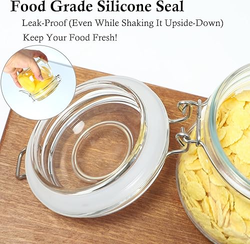 Miniatura 4 de Tarros de vidrio con tapa hermética de 16 onzas (juego de 6) recipientes herméticos de vidrio Mason de boca ancha, a prueba de fugas para café,