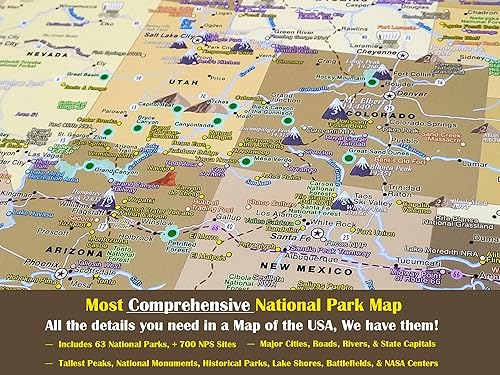 Miniatura 2 de USA Map - Rastreador de viaje con alfileres - 63 parques nacionales de Estados Unidos - Mapa de viaje de Estados Unidos - Mapa de viaje de edición