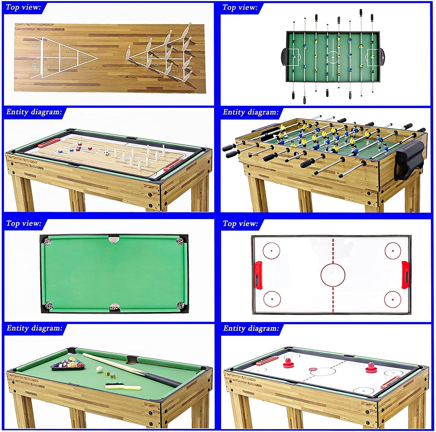 Combo Multi Games Tables Set Multi Game Table, 5 in 1 Combo Game Table