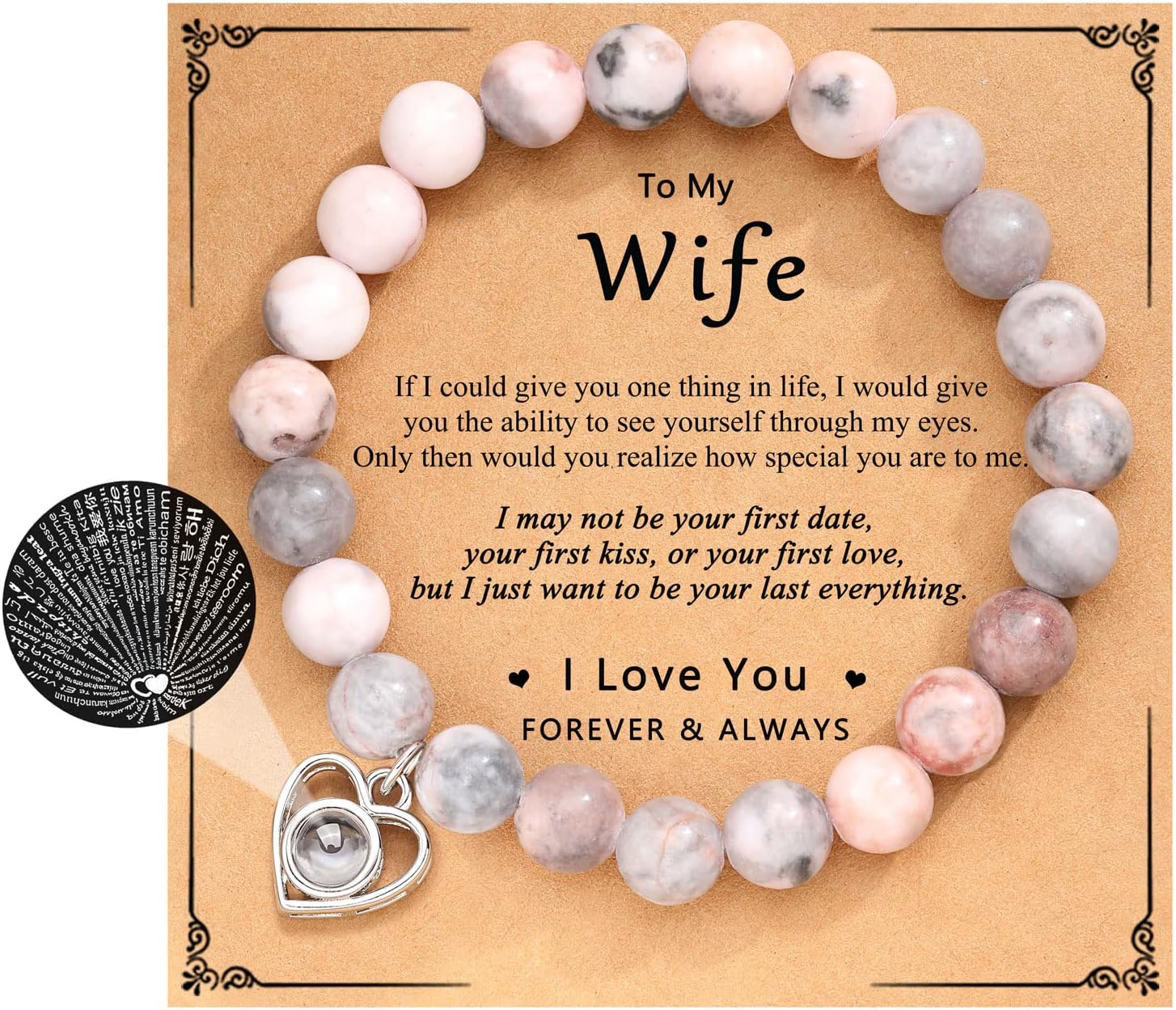 I Love You 100 Language Bracelet for Girlfriend/Wife/Daughter/Granddaughter/Niece/Sister, Birthday Valentines Day Graduation Gifts for Her Women Teen Girls