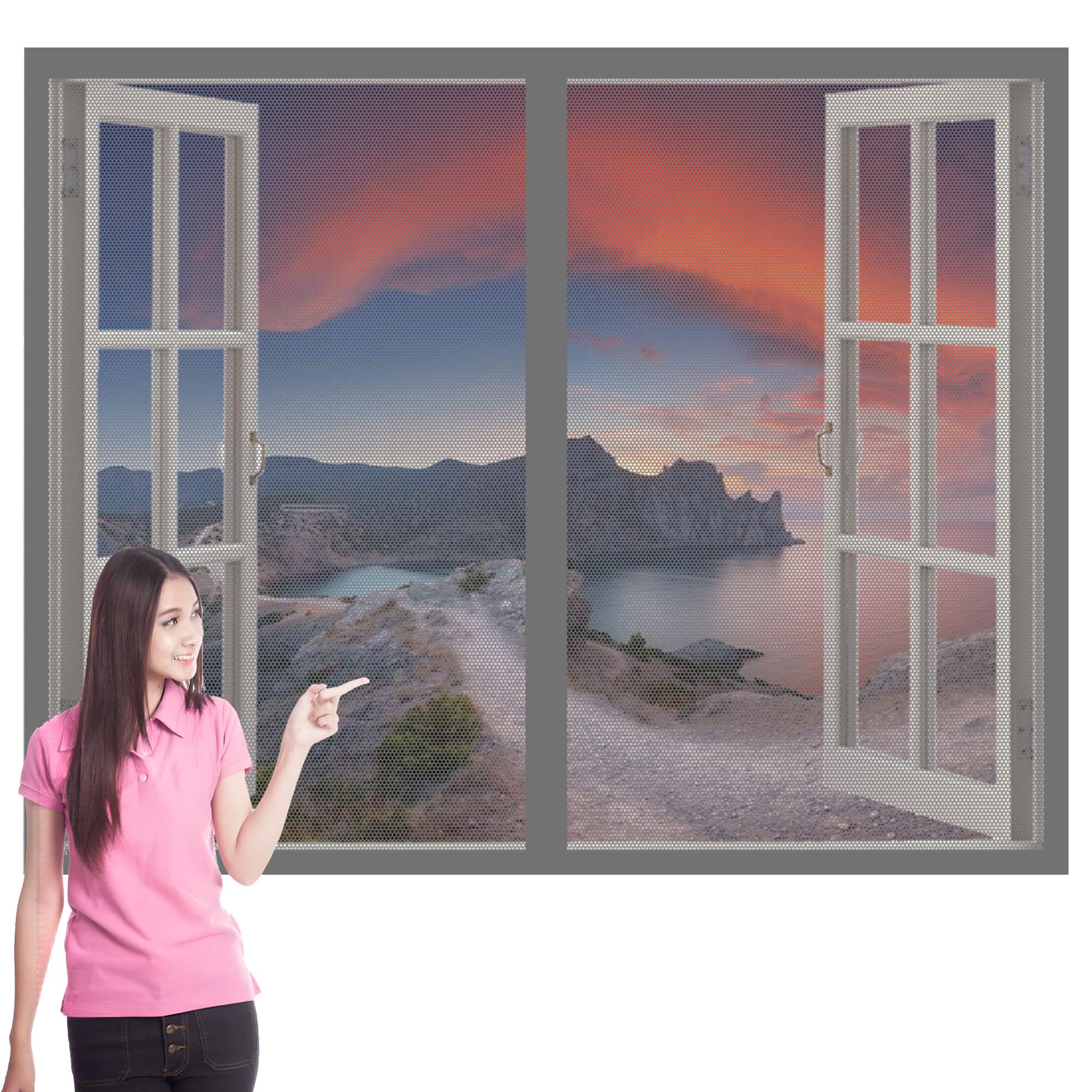 DIY Fly Screen Windows 170 x 120 cm Selfadhesive Tape Window Mesh Insect Screen for Windows Custom Size for Doors and Patio Screens, Grey