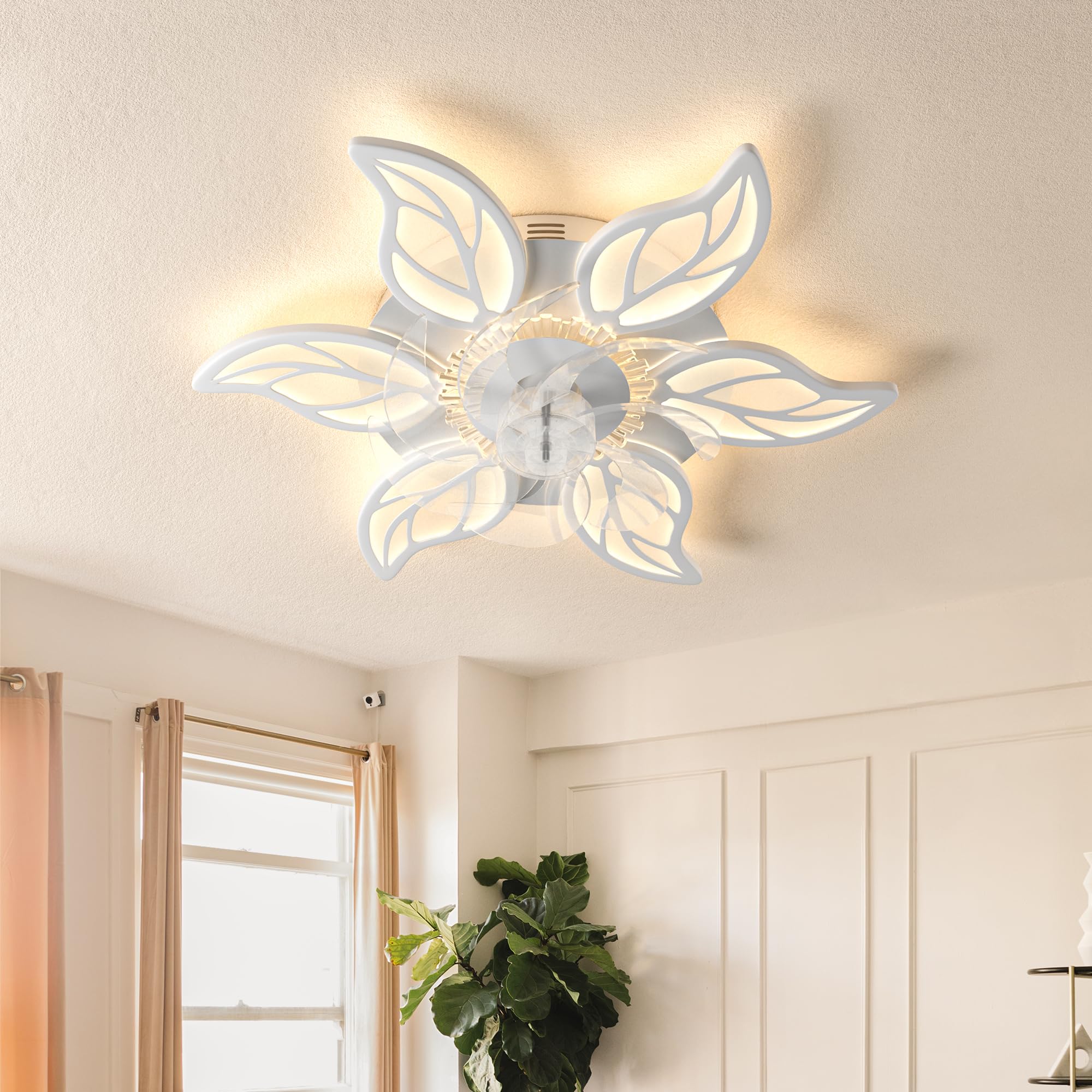 TRUWELLA Ceiling Fans with Lights and Remote 23.6in Flush Mount Ceiling Fan with Lights 6 Speeds Fandelier Dimmable LED Ceiling Light Fixture For