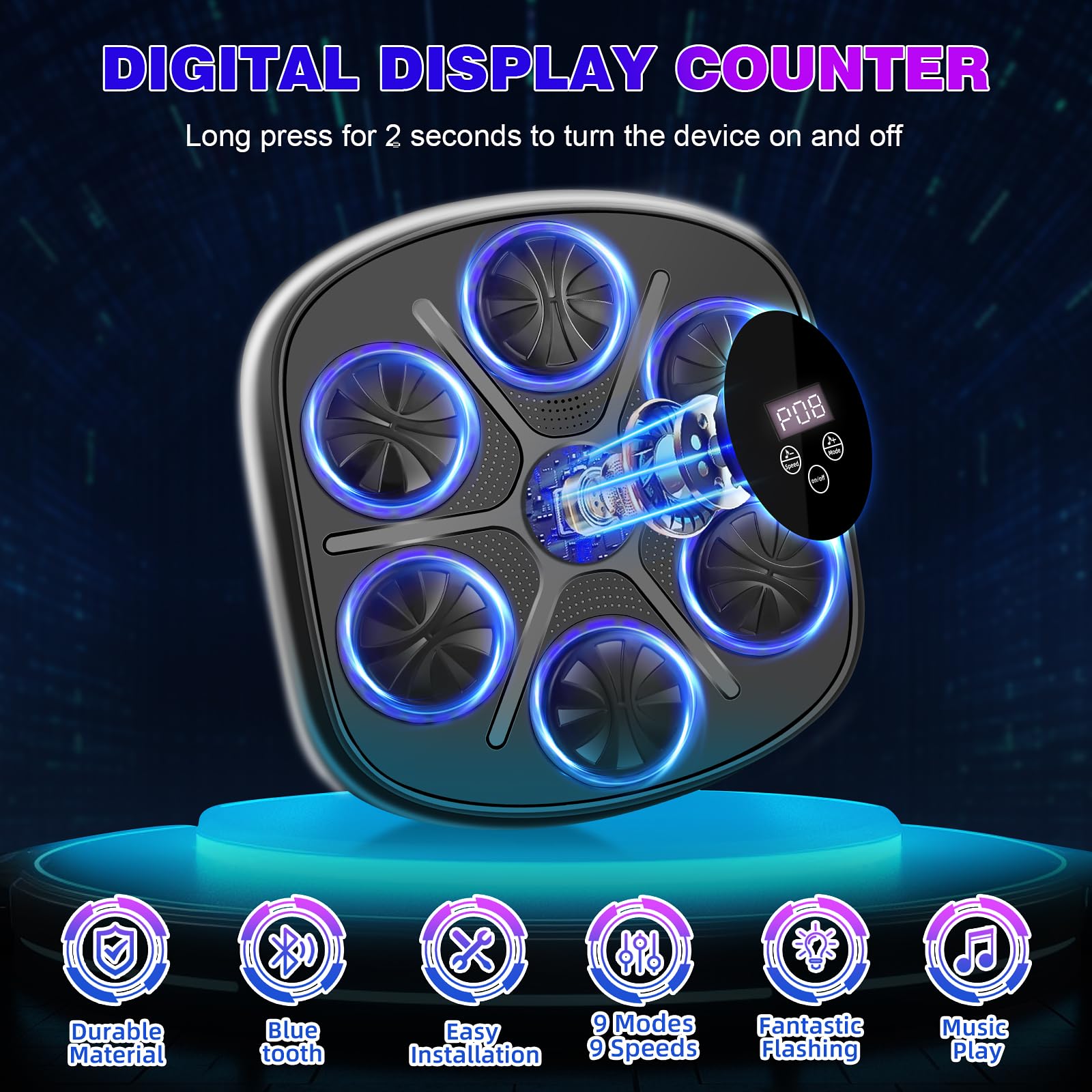 Macchina Da Boxe Musicale Bluetooth Con Guantoni – 9 Velocità, Display LED, Montaggio A Parete Senza Fori, Per Adulti E Bambini - 4
