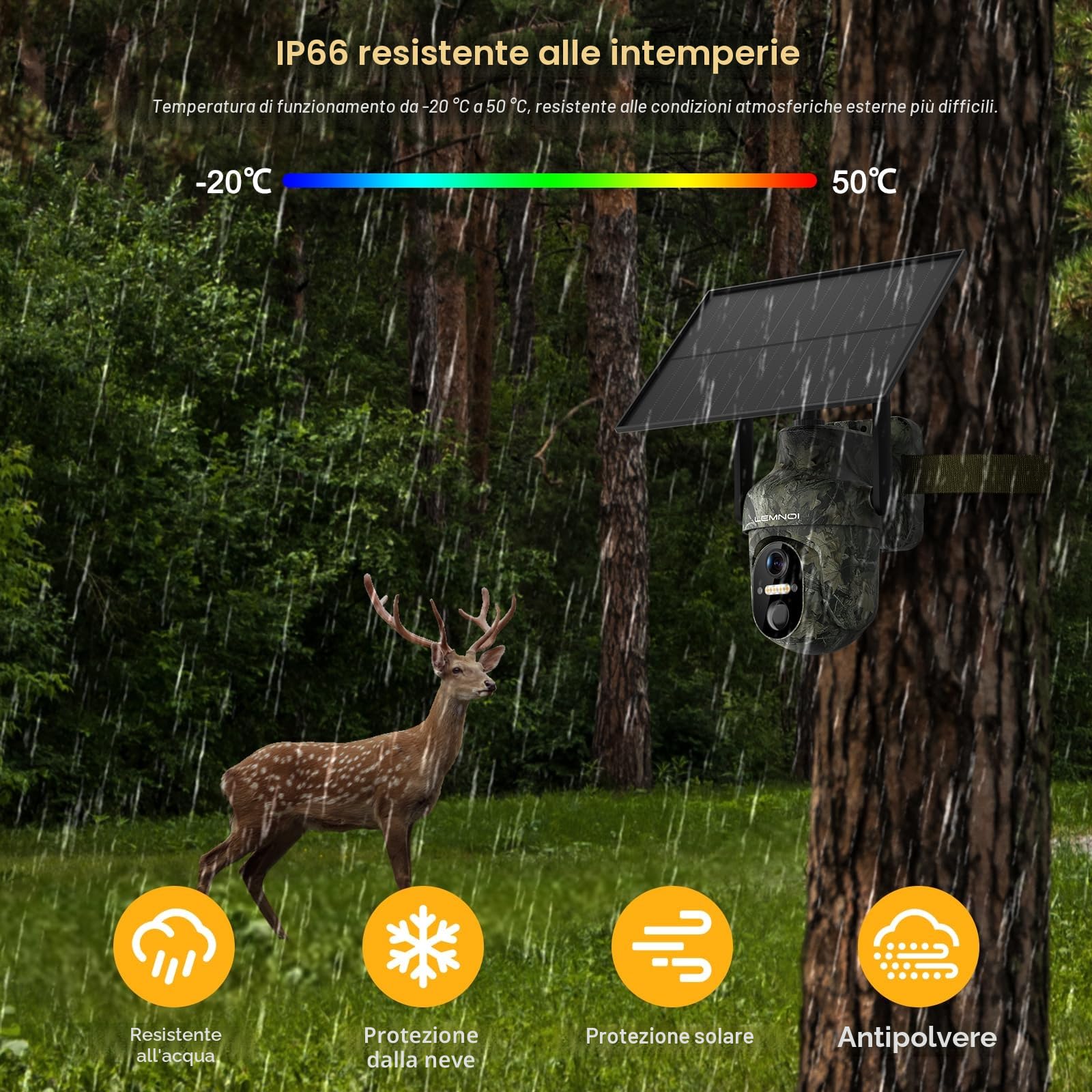 Fotocamera da Caccia 4G con SIM Preinstallato, Fototrappola Solare 2K, Visione Notturna a Colori, Rilevamento PIR, IP66