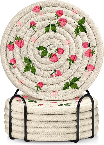 Miniatura 16 de Juego de 6 Posavasos para Bebidas - Posavasos Absorbentes para Tazas para Bebidas Mesa de Café Hogar Oficina Escritorio Decoración Tela de Algodón