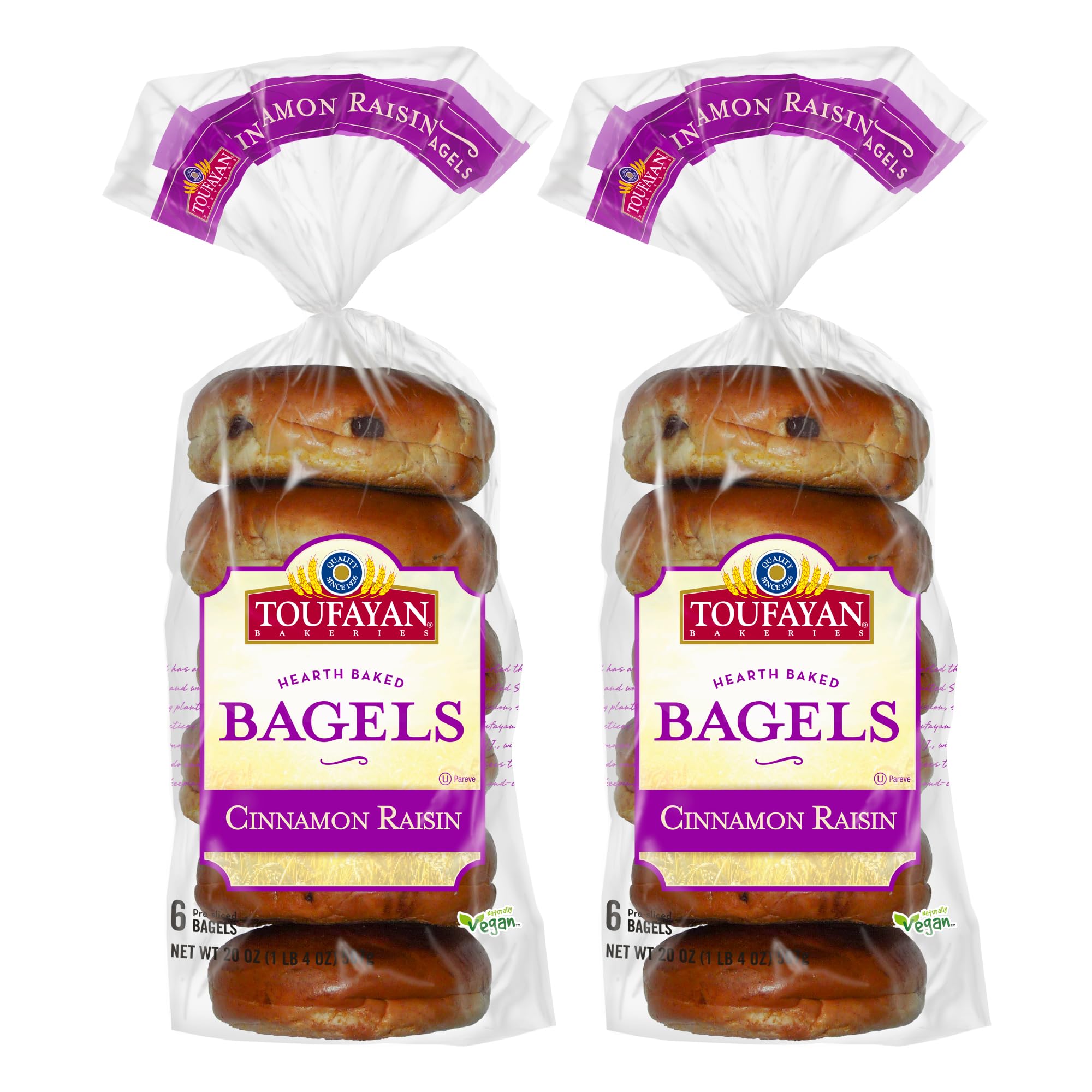 Toufayan Cinnamon Raisin Pre-Sliced Bagels (2 Pack, 12 Bagels Total)
