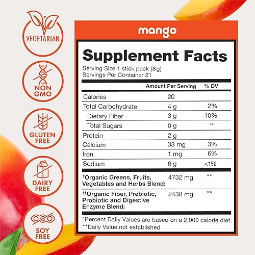 Miniatura 8 de Zena Nutrition Paquete variado de polvo orgánico Super Greens, más de 70 superalimentos, 0 azúcar, 3G de fibra, espirulina, clorella, antioxidantes,