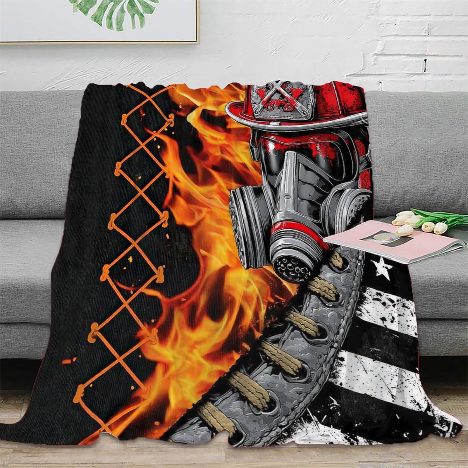 stampa 3D firefighter helmet plaid in pile microfibra biancheria da letto morbido coperta in pile anti-pilling per giovani amanti delle serie tv urban streetwear 80×90inch(200x230cm)