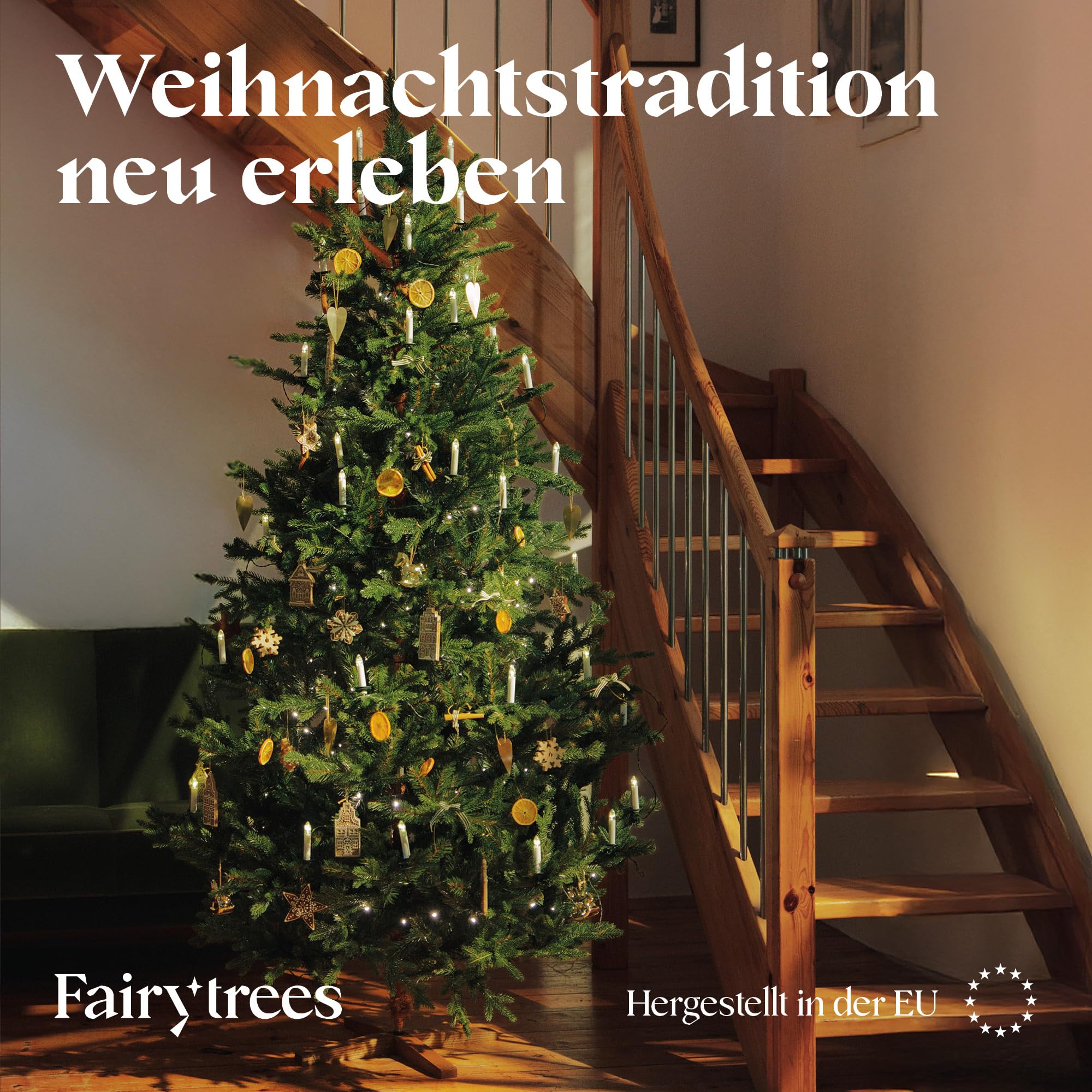 FAIRYTREES Kunstkerstboom, 180 cm, spar, natuur, met kerstboom, houten