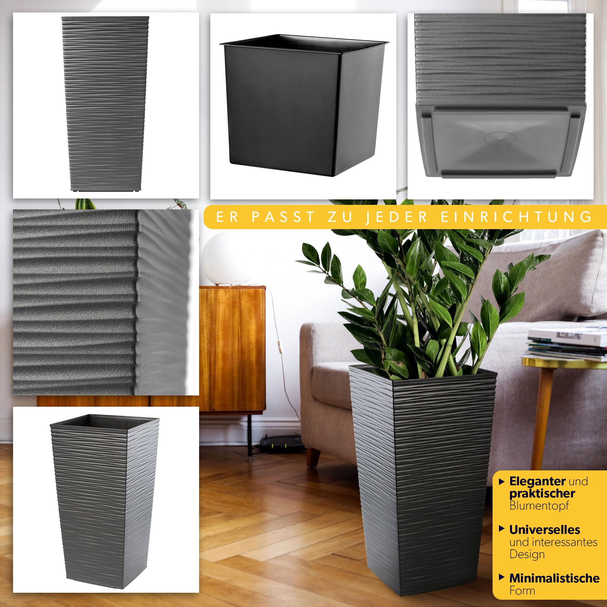 KADAX Vaso Da Fiori Alto, Grande Fioriera In Plastica Per La Decorazione Moderna Ed Elegante Di Interni Ed Esterni Vaso Da Fiori 465 Cm Nero 83766122
