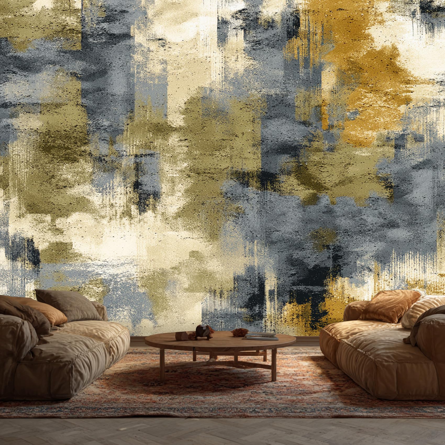 DITHYRAM Abstract Wallpaper, Vintage Green Blue Wallpapers Mural for Living Room Bedroom Kitchen, Abstract Home Decor Wall Art Murals Stickers 450x315 cm, Not Self Adhesive