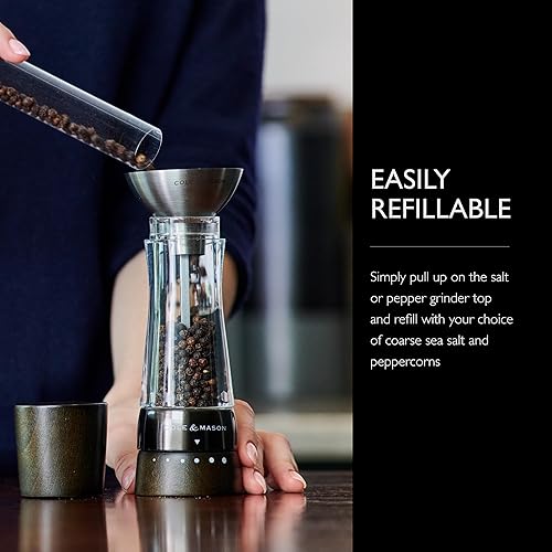 Miniatura 80 de Cole & Mason Derwent - Molinillo de pimienta de precisión gourmet, herramientas recargables para condimentos y especias, ajustes ajustables de Oro